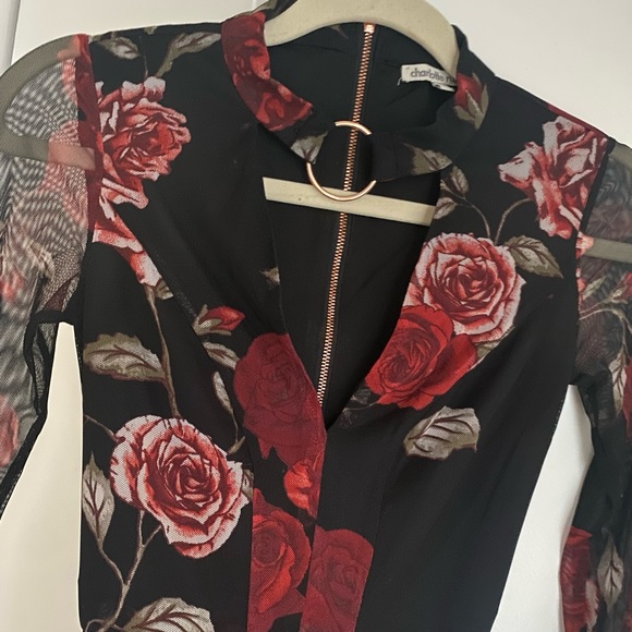 Charlotte Russe one piece rose mesh lined pants jumpsuit suit fitted xs - Picture 10 of 10